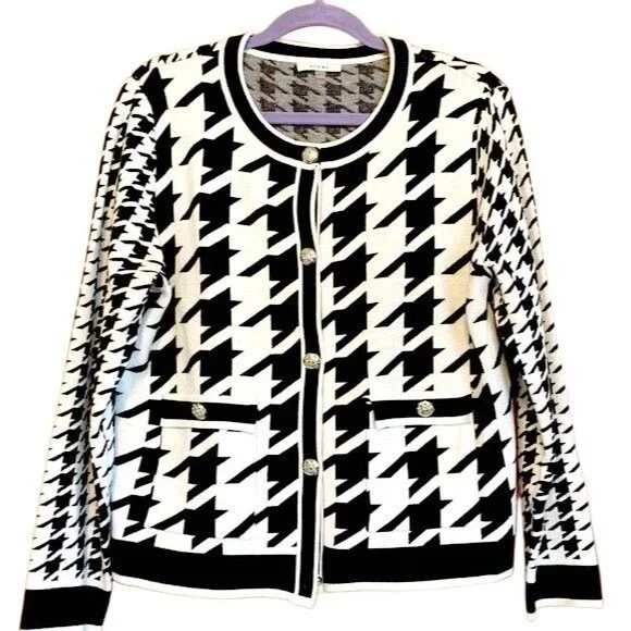 Sioni White and Black Houndstooth Cardigan sz S - Picture 1 of 3